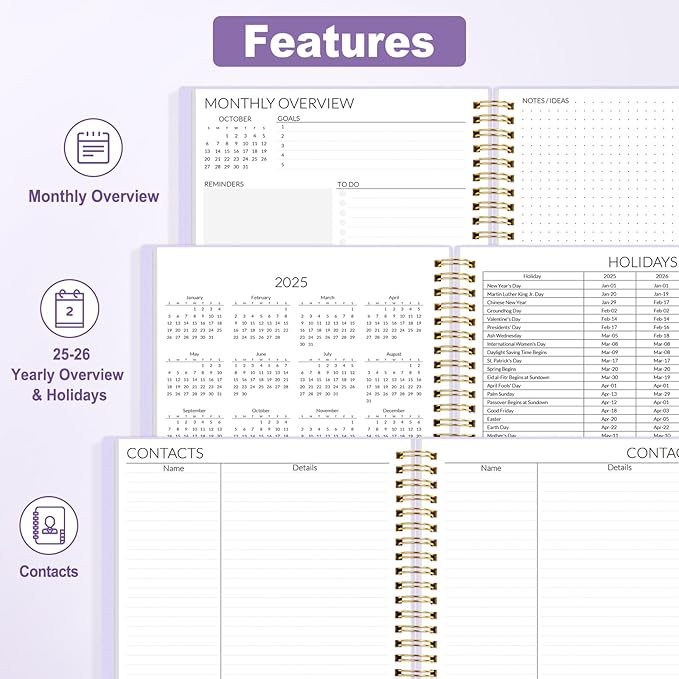 SUNEE 2026-2027 Planner - 24 Months (Jan 2026 - Dec 2027) - 7"x10" Monthly Spreads & Yearly Planner, Purple