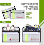 ROLOWAY Small Fireproof Bag (5 x 8 inches) with Reflective Strip, Non-itchy Fireproof Money Bag for Cash, Valuables, Passport, Currency & Keys (2-Pack Silver)