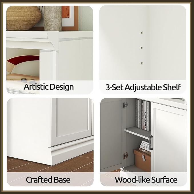 Bevfint 70 Inch Tall Bookcase with Doors, Library Office Bookshelf with Adjustable Shelves, Floor Standing Storage Cabinet for Bedroom Living Room Organizer with Anti Tipping Kit, Soft White Finish