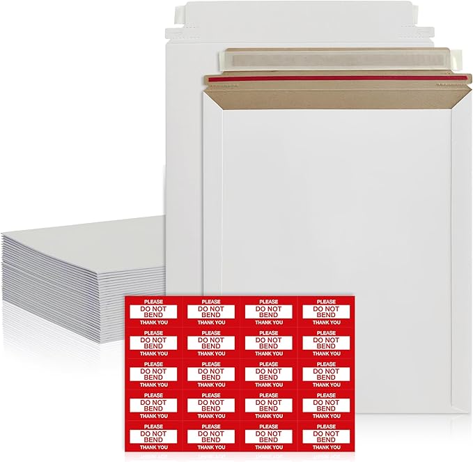 Rigid Mailers 9.25 x 11.75 Inch – 50 Pack White Self Seal Stay Flat Cardboard Envelopes – No Bend Mailing Envelopes for Photos, Documents, Certificates, Books, Magazines & Art Prints