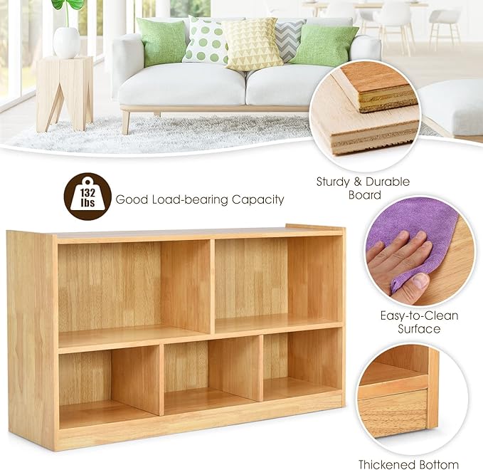 Tangkula 5 Cube Bookcase, 2 Tier Wooden Storage Open Bookshelf, Multipurpose Display Storage Cabinet for Living Room, Bedroom, Hallway, Kid's Playroom, Reading Nook (Yellow)