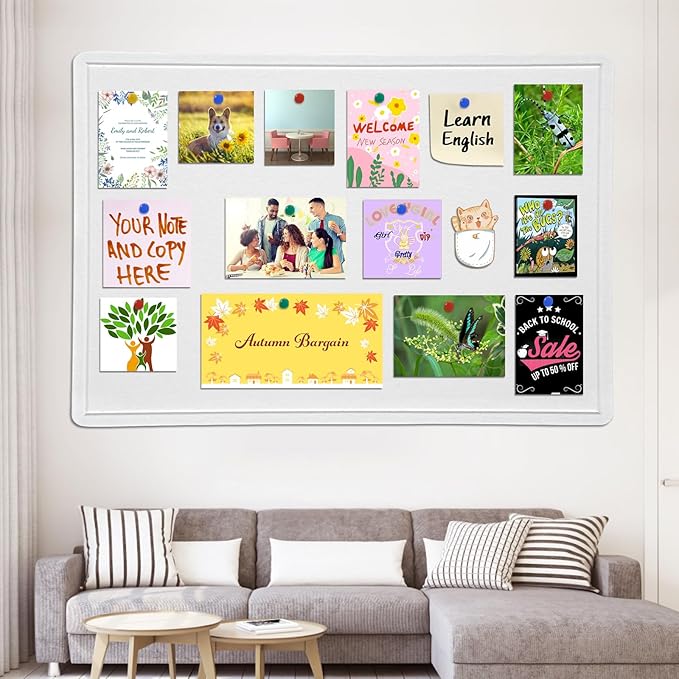 Bulletin Board - 23.5 x 17.5 inches Decorative Felt Pin Board - Cork Board Alternative for Wall - Foldable Photo Board Self-Adhesive Prayer Board with 20 Pushpins - Warm White