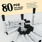 Buecs Black Dry Erase Markers, Low-Odor, 80 Count, Chisel tip, Perfect for Writing on Whiteboards, Dry-Erase Boards, Glass, School Office Supplies
