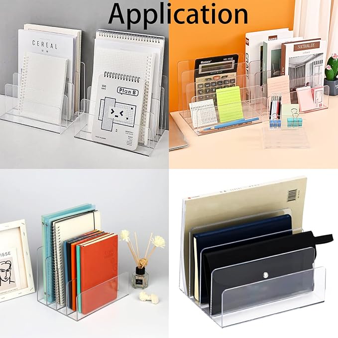 Halyuhn Acrylic File Organizer, 4Sections Clear Desk Organizer for Home Office, Desktop File Folder, Acrylic Mail Organizer Countertop for Notebook, Document and Paper, Clear File Holder,1Pcs