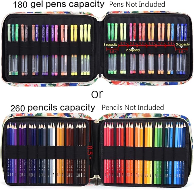 qianshan Pencil Case Holder Slot - Holds 260 Colored Pencils or 180 Gel Pens with Zipper Closure