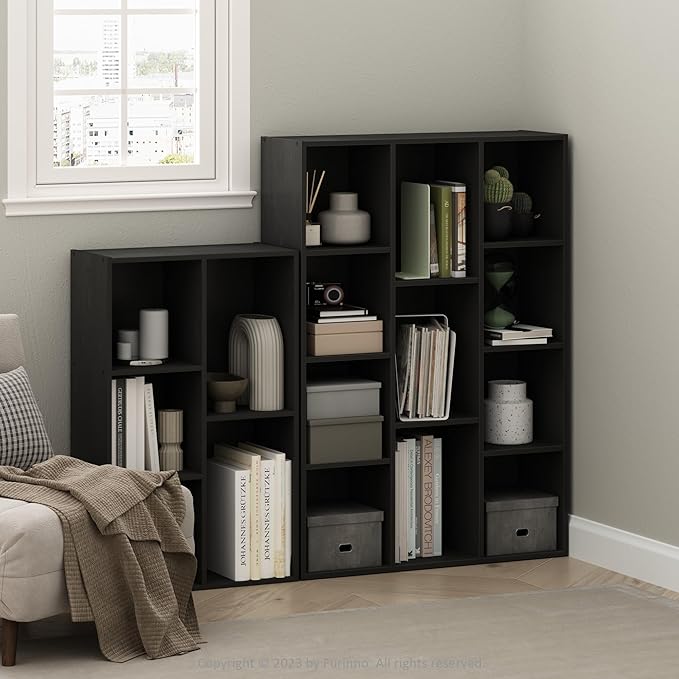 Furinno LUDER Book Shelf, 11-Cube Bookshelf, Reversible Bookcase, 9.4 x 29.1 x 41.7, for Living Room, Bedroom, Home Office, Blackwood