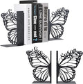 Personalized Butterfly Decorative Book Ends, Heavy Duty Bookends for Shelves, Non-Slip Book Stopper, Metal Modern Bookshelf Decor for Home Office Study Room, Gifts for Readers Color01