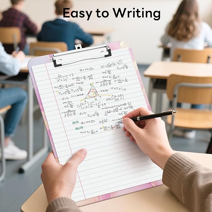 Luminzo Plastic Cute Clipboard Low-Profile Metal Clip, A4 Letter Size 9 x 12.5 in, 8.5 x 11 Paper Clip Board for Teachers, Nurses, Classroom,Pink Gold Marble