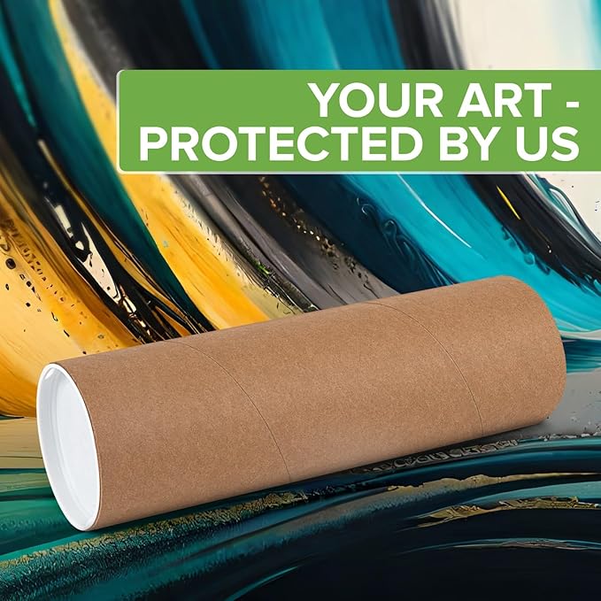 4" x 12" Reinforced Kraft Paper Mailing Tubes, Pack of 6 Tubes with 2 Caps Each – USPS Approved Poster Tube – Made in USA Cardboard Tube for Shipping and Storing Posters, Prints, Artwork, or Documents