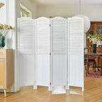Room Dividers, 5.75Ft Individual Privacy Screens Foldable Wooden Louver & MDF Stable Wall Divider for Home Office Bedroom, 4 Panels (White-Washed)