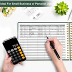 HAUTOCO Hardcover Accounting Ledger Book for Small Business Bookkeeping Horizontal Money Expense Tracker Notebook with 2 Storage Pouch, Personal Columnar Log Journal 10.78 x 8'', Dark Green