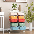 GOFLAME 10-Drawer Rolling Storage Cart, Art Craft Storage Organizer on Wheels, Multipurpose Movable Utility Cart for School, Office and Home, Macaron Color