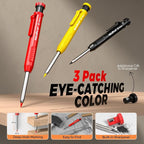 Nicpro 3 Pack CP1000 Carpenter Pencils with Sharpener, Mechanical Carpenter Pencil with 39 Refills, Deep Hole Long Nib Marker Pens for Construction, Heavy Duty Woodworking Pencil for Architect Marking