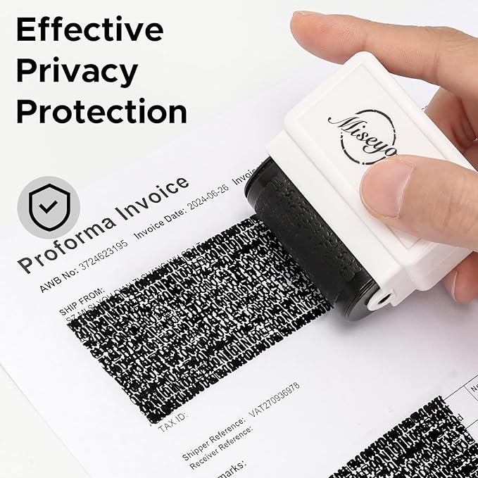 Miseyo Identity Theft Protection Roller Stamp Guard Your ID - White(3 Refill Ink Included)