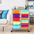 GLACER 15 Drawers Rolling Cart, Storage Cart with w/Removable Drawers & Steel Frame, Multipurpose Organizer Cart w/Sleek Handle, Utility Cart on Lockable Wheels for Home, School, Office (Multicolor)