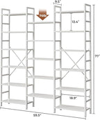 SUPERJARE Triple 6 Tier Bookshelf, Bookcase with 17 Open Display Shelves, Wide Book Shelf Book Case for Home & Office, White