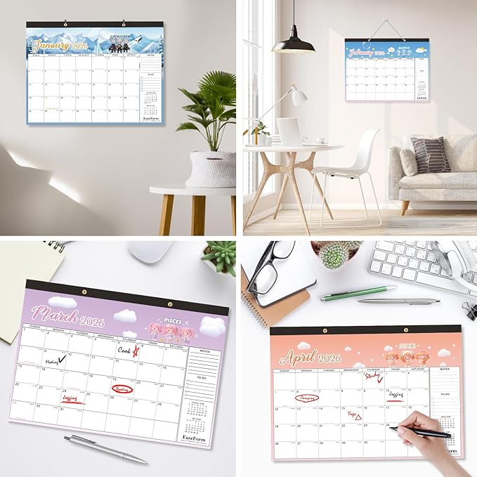 EaseForm 24 Month Desk Calendar 2026-2027, Runs from January 2026 to December 2027, Large 17"x12" Desktop/Wall Monthly Calendar, 2 Year Academic Calendar with Note & To Do for Home, School or office