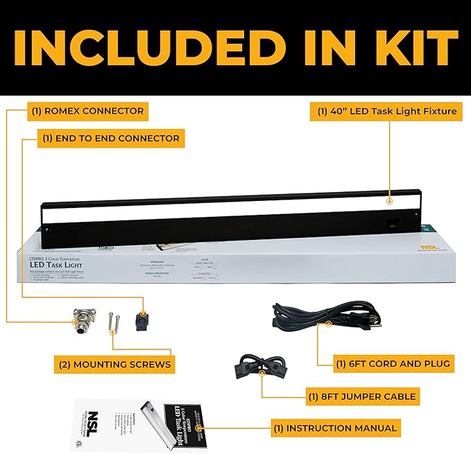 LED Under Cabinet Lighting Hardwired - 3CCT 40 Inch Black Finish - Undercabinet Lights for Kitchen - Linkable Undercounter Dimmable Plug in Light or Hard Wired - Under Counter Fixture Direct Wire