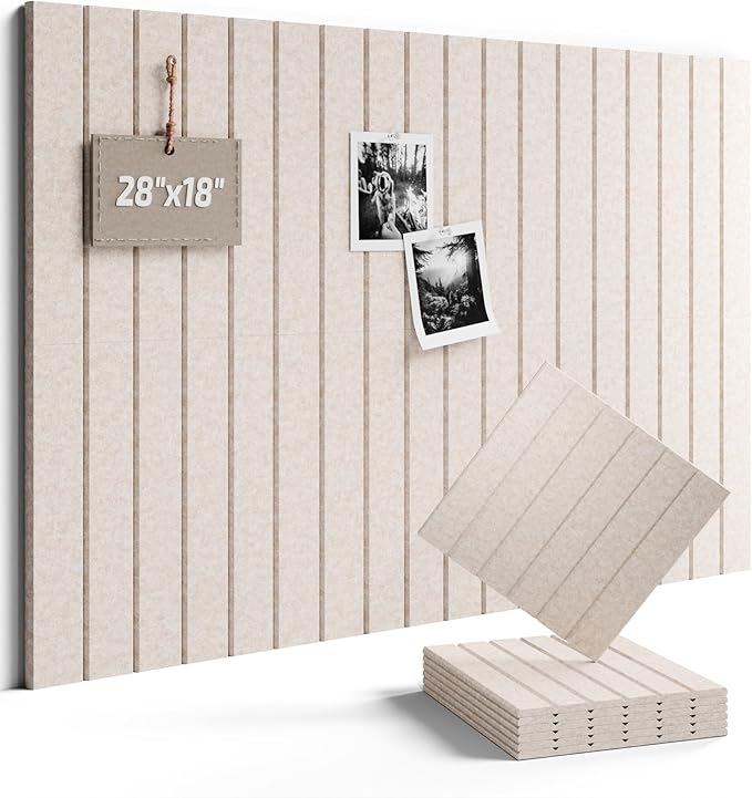Fluxynara Felt Bulletin Board Tiles -28"x18" with 40 Adhesive Tabs, Cork Board Alternative for Office Decor, Push Pin Board Wall Organizer 6-Pack (Oatmeal)