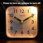 Tinload Small Battery Operated Analog Alarm Clock Silent Non Ticking, Ascending Beep Sounds, Snooze,Light Functions (Blue)