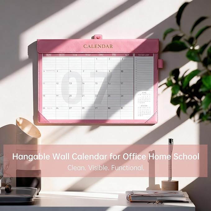 Yoment Desk Calendar 2026-2027, Jan 2026-Dec 2027, Large Desk Calendar with To-Do Lists, 24 Months Leather Desk Pad Wall Calendar with PVC Cover for Work Office School Home Women Men, 17 x 12, Pink