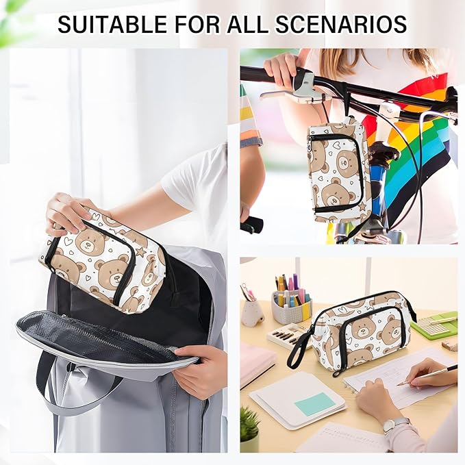 Bolaz Big Capacity Pencil Pen Case Pouch Bag School College Office Organizer for Teens Girls Adults Student-Cute Bear