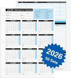 2026 Attendance Calendar Work Tracker Attendance Calendar Cards - 8.5 X 11 Cardstock/Pack of 50 Sheets