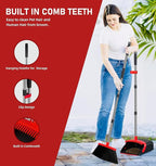 Brooms with Dustpan Combo Set， with 52" Long Handle, Dustpan Teeth with self-Cleaning Function, Indoor and Outdoor Sweeping, Perfect for Home Office (Large/Red /2-Pack)