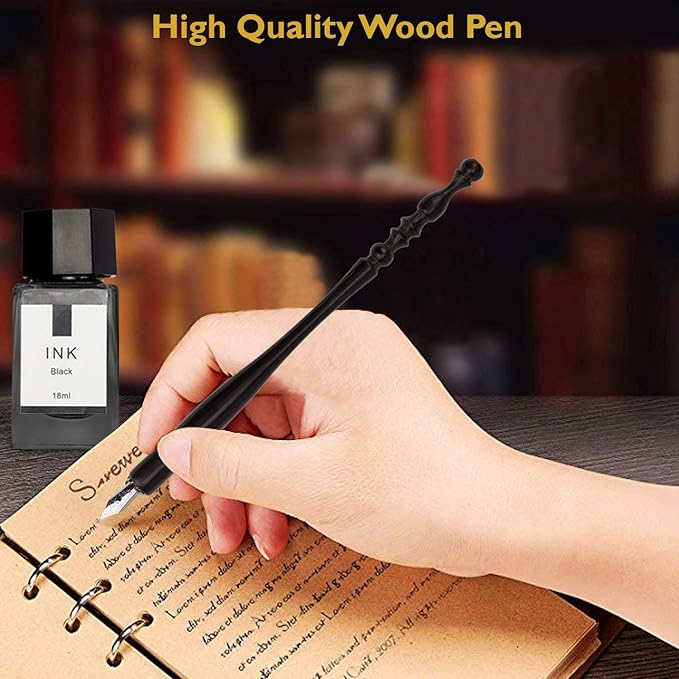 Trustela Calligraphy Set for Beginners, Dip Pen Set with 19 Nibs, Oblique Pen Holder, Wooden Pen Set