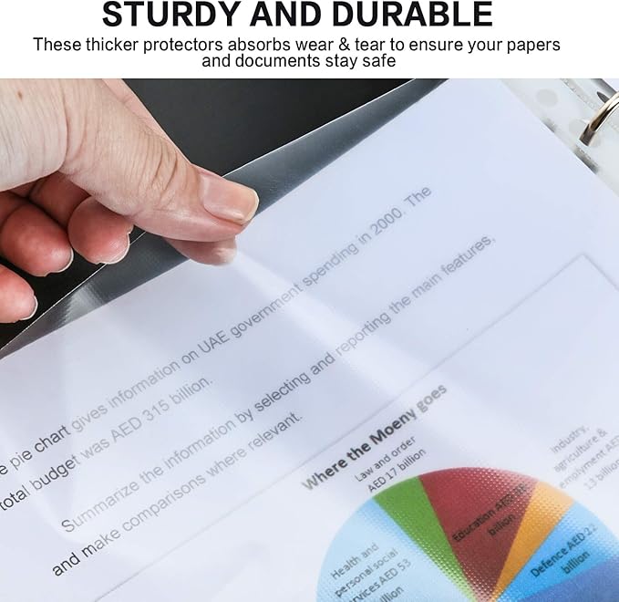 Sheet Protectors, PANDRI 300 Pack Clear Heavy Duty Plastic Page Protectors Sheet Reinforced 11-Hole Fit for 3 Ring Binder Fits Standard 8.5 x 11 Paper, 9.25 x 11.25 Top Loaded, Excluding Acid