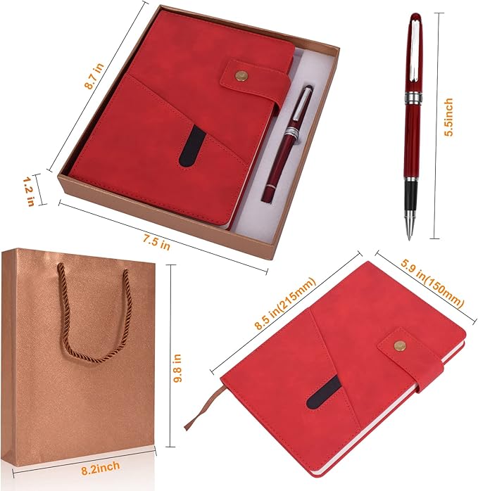 vfaejll A5 Lined Leather Journal Notebook,Hardcover Journal Set with Pen and Gift Box,100Pages 100gsm Thick Ruled Paper Daily Diary for Men Women School,Travel,Business,Work,Writing 5.9" X 8.4"