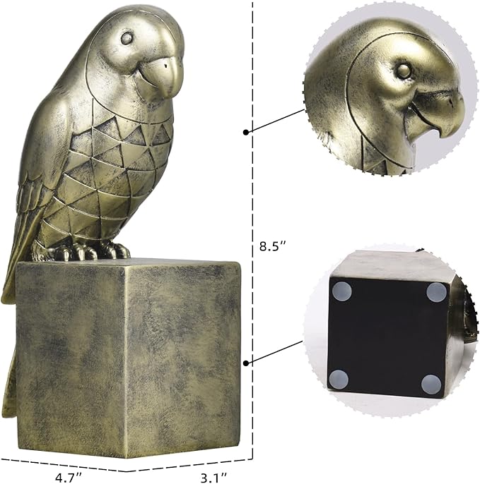 Kakizzy Gold Parrot Book Ends for Shelves,Vintage Bird Decorative Bookends,Resin Book Stopper for Books,Parrot Statue Gifts for Woman Home Office Bookshelf Decor,Unique Book Lover Gift