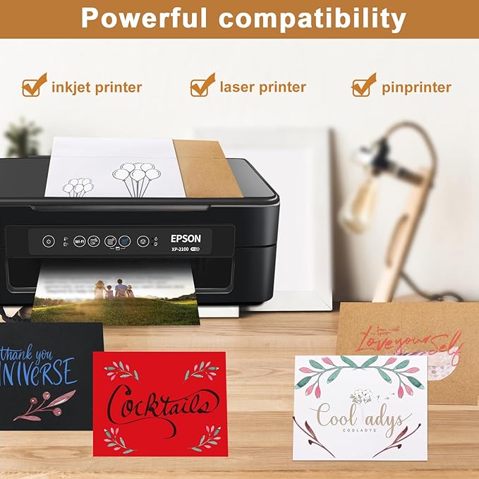 Silunkia 100 Packs Black Blank Cards and Envelopes 4.25 x 5.5 Heavyweight Single Panel Cardstock and A2 Envelopes Printable Self Seal for DIY Greeting Cards, Wedding Invitations, Graduations