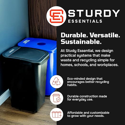 Sturdy Essentials City Box 10 Gallon Waste Bin Trash Can with Lid for Residential, Offices, and Commercial Recycling - NYC Compliant- NYC Compliant - Black