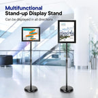 SENZHIYI Heavy Duty Poster Sign Stand Holder Adjustable Snap Open Aluminum Pedestal Floor Sign Holder Standing Vertical and Horizontal View Sign Displayed (Black, 8.5x11inches 2packs
