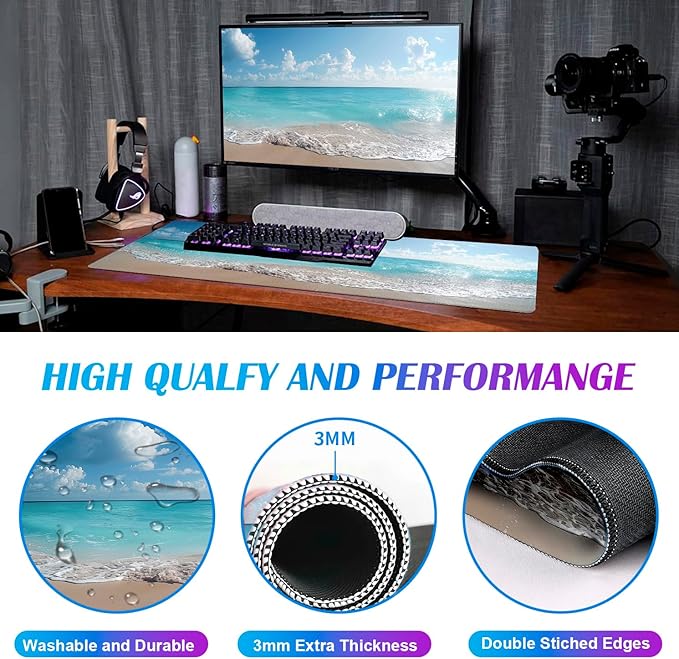Beautiful Natural Scenery XL Mouse Pad Office Decoration Accessories Ocean Beach Anti Slip Gaming Mouse Pad 34.5x15.7 Inches