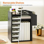 HOOBRO Adjustable Countertop Mail Sorter, 6 Tier Wooden Paper Organizer, Vertical Literature Organizer with Side Storage, Office Mailbox Cubbies, Classroom Mailbox, for Home, Office, Black BB34WF01