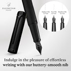 Ellington Pens Luxury Fountain Pen Set - Extra Fine Nib - Includes 3 Ink Cartridges, Refillable Ink Converter, Gift Box - Fountain Pens For Writing, Calligraphy, Journaling, Sketching (The Stealth)