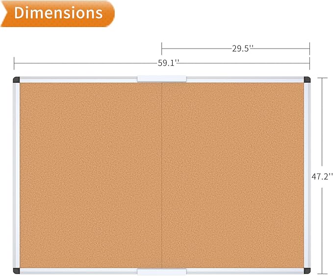 VIZ-PRO 60" x 48" Large Cork Bulletin Board, Foldable & Wall-Mounted Notice Pin Board with Silver Aluminum Frame, for School Home Office - 5' x 4' Corkboard