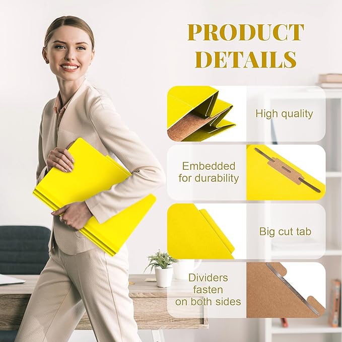 Skyygemm 24 Pcs Classification Folders Letter Size, 1 Divider Pressboard File Folder with Fasteners, Expanding File Organizer Bulk for School Teachers, Office Employee, Coworker, Staff (Yellow)
