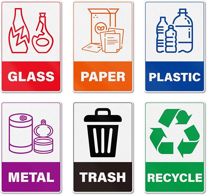 YIKIADA 30 Pack Recycle Stickers for Trash Can Glass Paper Plastic Metal Vinyl Weatherproof Self Adhesive Sign 6 × 4 Inches for Waste Bins Home Business Office