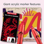 BIGTHUMB 3 Pcs Red Jumbo Permanent Markers: 15mm Wide Tip Thick Acrylic Paint Pen Large Calligraphy Marker for Rock Painting, Poster, Sign, Canvas, Glass, Wood, Ceramic