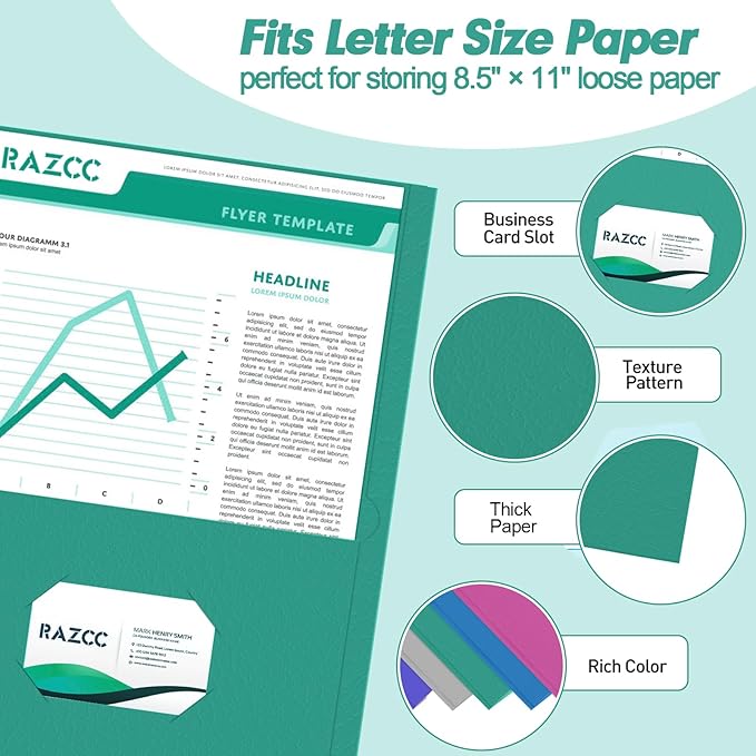 Two Pocket Folders, RAZCC 125 Pack 2 Pocket Folders Fit Letter Size Paper, Paper Folders with Pockets for School Office Business Home (Assorted 5 Colors)