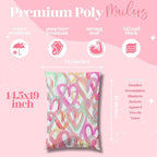 Pretty Package Store 14.5x19 Designer Poly Mailer 100 Pack Heavy Duty Waterproof Self Seal Shipping Bags for Small Business Large Mailing Envelopes Bulk Tear Resistant Cute Packaging Happy Hearts