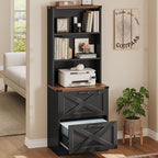 SEDETA 2 Drawer File Cabinet with Lock, Wood Filing Cabinet fits Letter, Legal, A4 Size, Hanging File Folders, Farmhouse File Cabinets for Home Office with Adjustable Storage Shelf (Black)