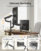 monTEK Sleek Aluminum Monitor Arm for 17–57” Ultrawide Screens up to 59.4 lbs, USB 3.0 A/C, Heavy Duty Dual Monitor Arm Desk Mount, Pneumatic Lift, Quick-Release Plate, Clamp/Grommet, Max VESA 100x100