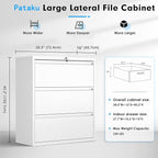Pataku Metal Lateral File Cabinet with Lock, Steel Filing Cabinet 3 Drawer, Locking Office Home Wide Organization File Cabinets for Hanging Files Letter/Legal/F4/A4 Size, (White-3Drawer)