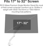 Pixio PS1S Wave White Single Monitor Arm Stand Desk Mount - Fits up to 32 inches Monitors and up to 19.8lbs. VESA Compatibility and Integrated Cable Management