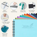 BEZEND Monthly Planner 2026-2027 (Spiral-8.5" x 11") 2 Year Calendar Book with Note Pages - Jan 26 to Dec 27-120 GSM Paper, Inner Pockets, Laminated Tabs, Vegan Leather Softcover - Sky Blue
