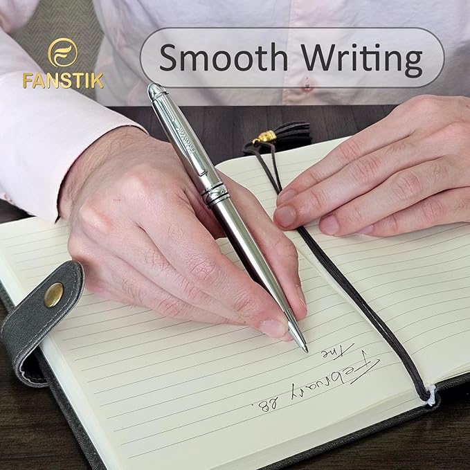 FANSTIK Customized BallPoint pen with name (MADE IN USA), stainless steel, Silver, luxury engraved pen personalized for men and for women. (BallPoint Silver)